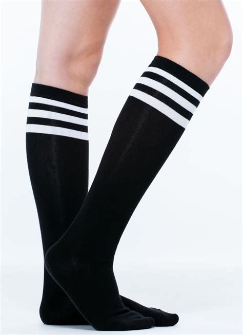 high knee socks with stripes|knee high socks with boots.